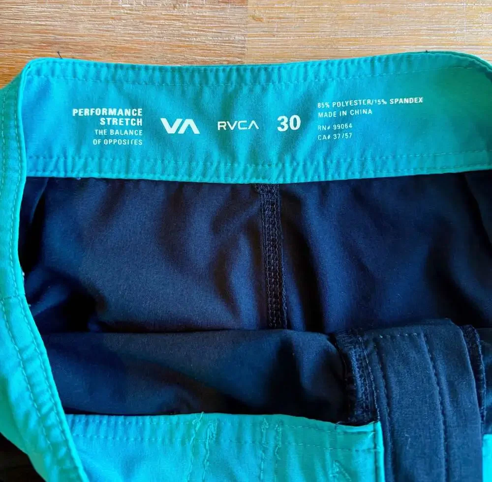 RVCA Performance Stretch Black and Turquoise Boardshorts Size 30